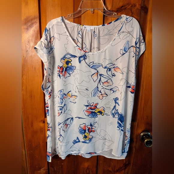 DR2* floral cap sleeve blouse tunic top side slit round neck - Picture 1 of 7